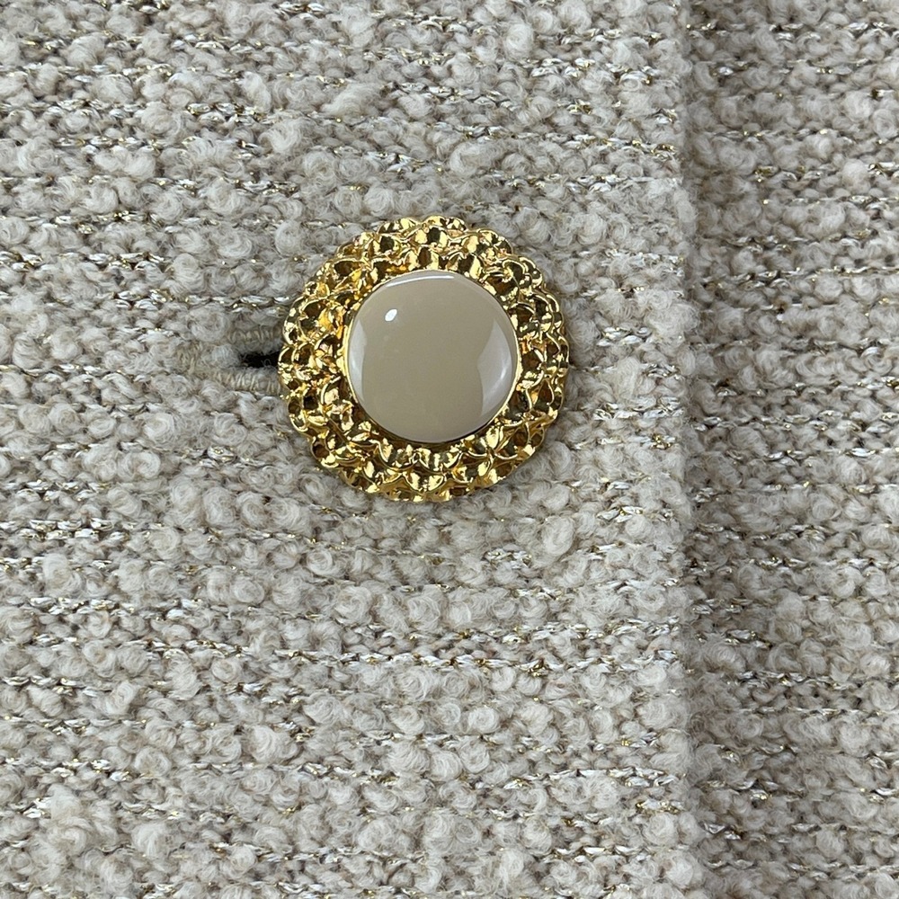St John Collection Marie Gray Santana Knit Skirt Suit Beige Gold Metallic 4 6 - Picture 15 of 16